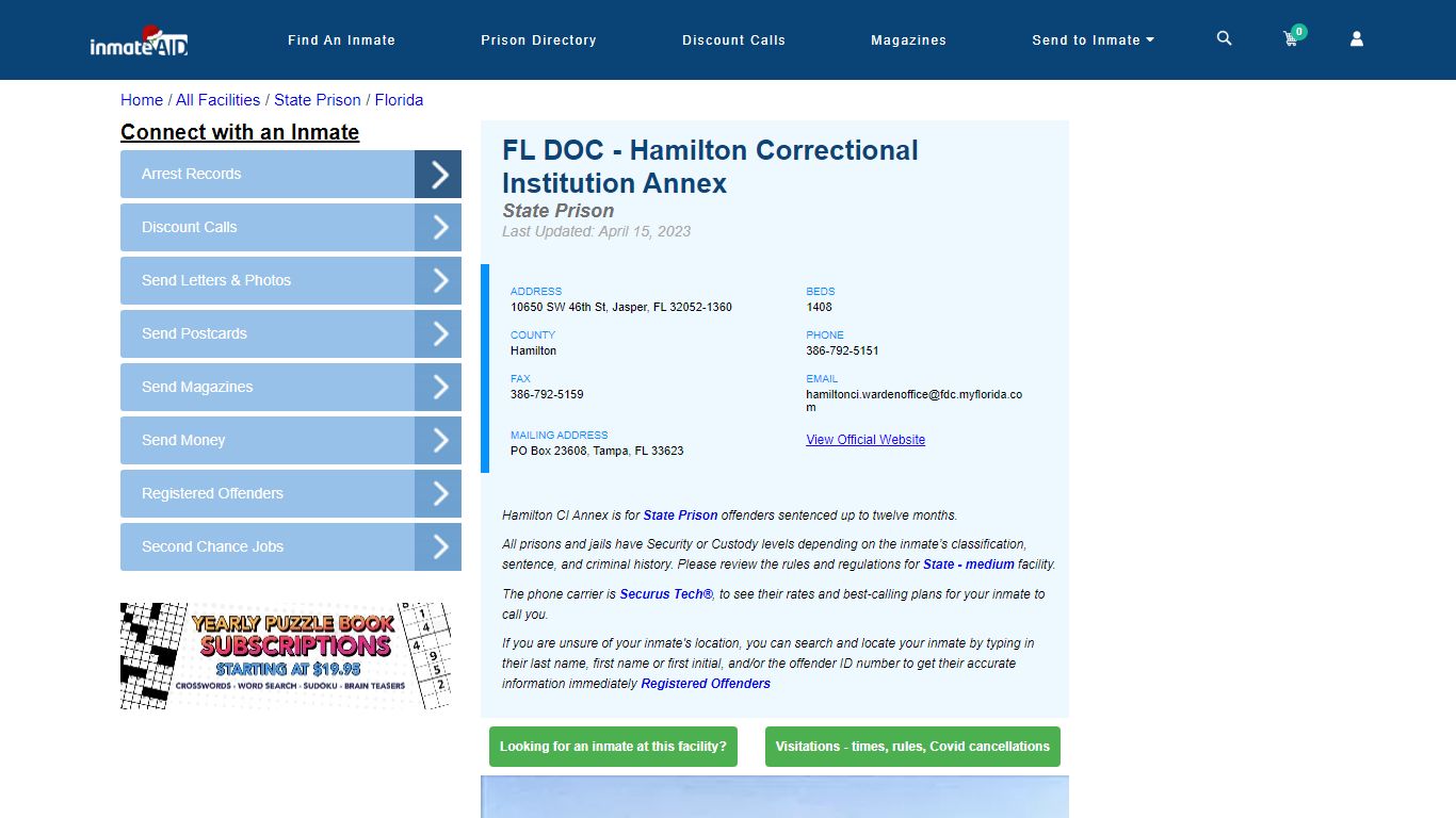 FL DOC - Hamilton Correctional Institution Annex - InmateAid