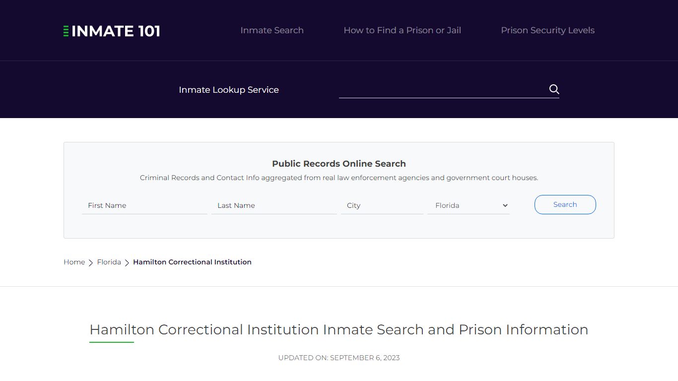 Hamilton Correctional Institution Inmate Search, Visitation, Phone no ...